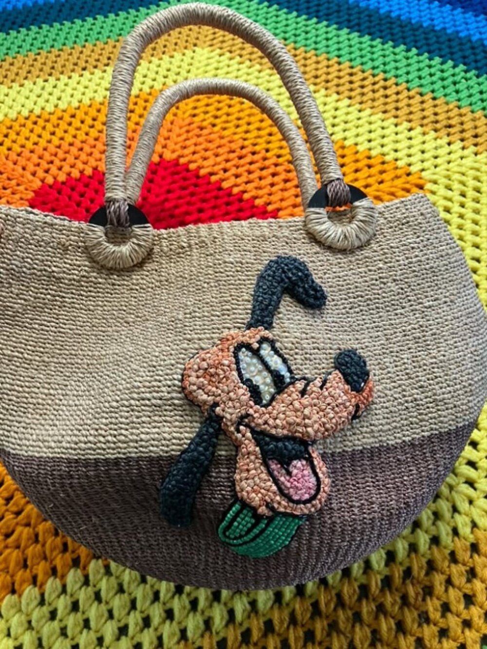 Beams Boy x Disney Japan Straw Raffia Bead Pluto Tote Bag Purse Picnic Handbag - Picture 2 of 8